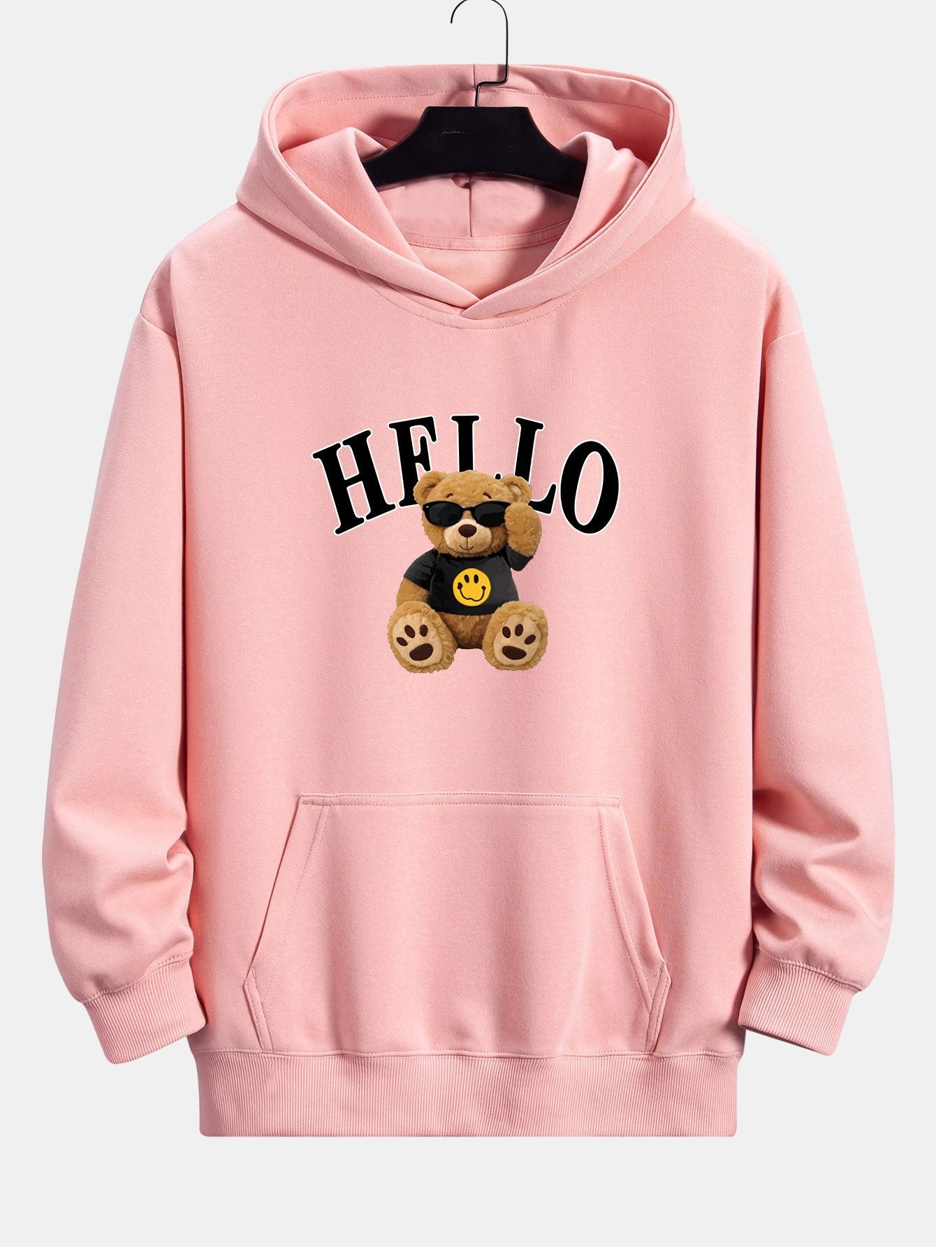 Hello Sunglasses Bear Print Relax Fit Hoodie