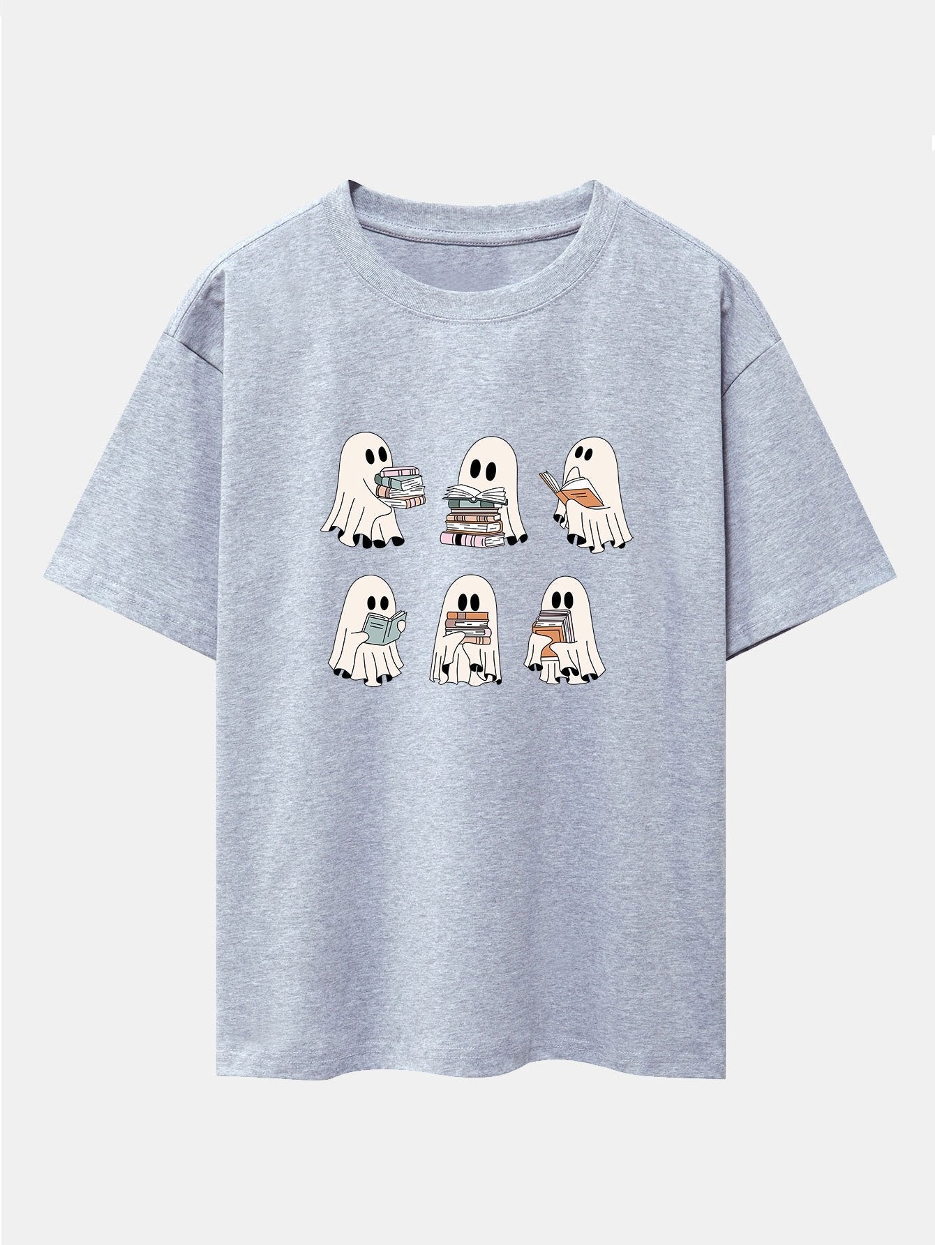 Ghost Reading Book Print Drop Shoulder Oversize T-Shirt