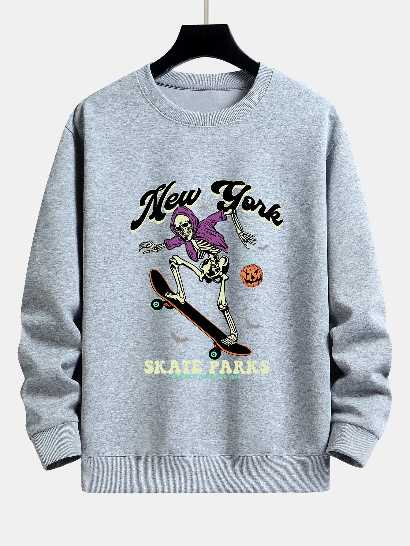 Halloween Skateboard Skeleton Print Relax Fit Sweatshirt