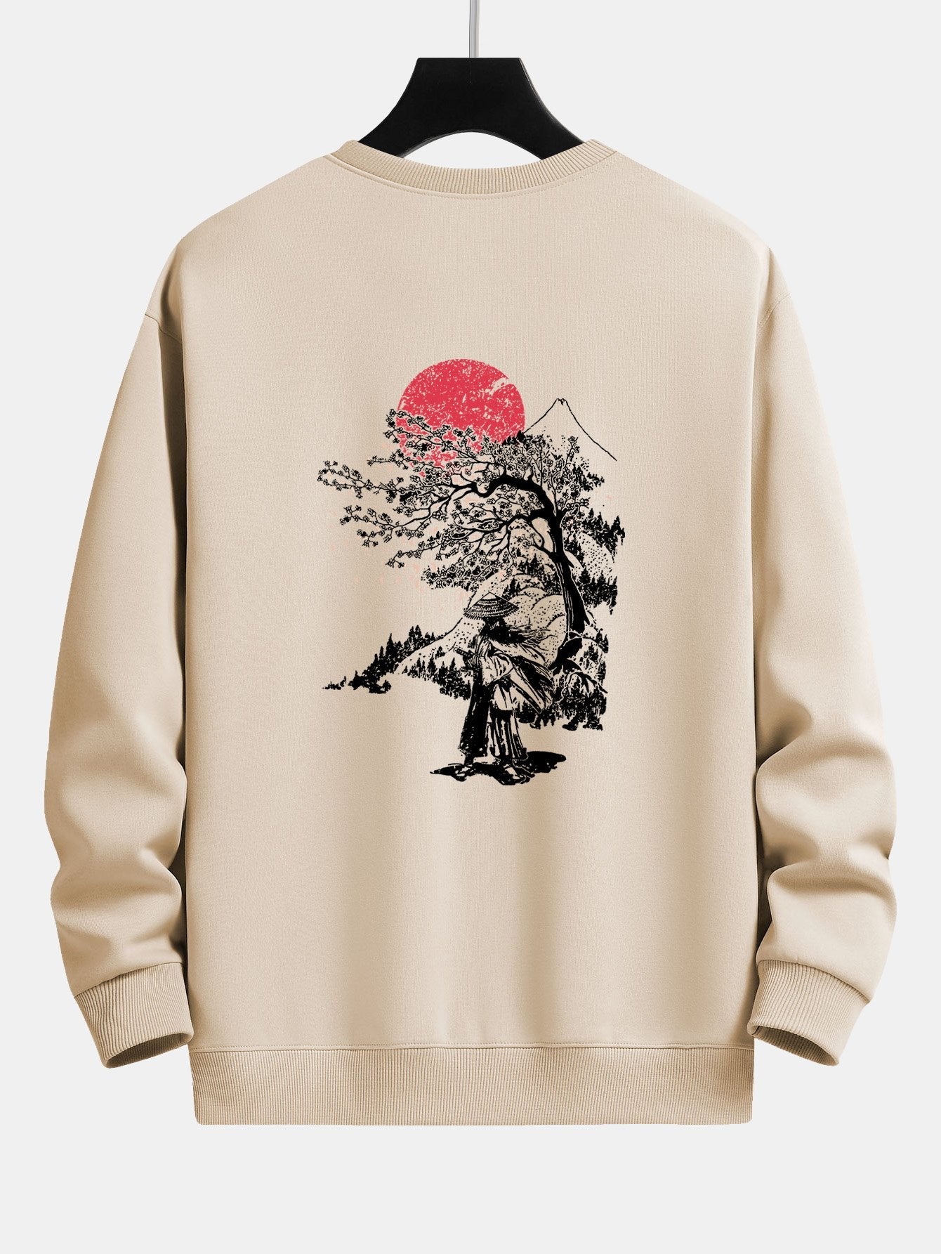 Japanese Samurai Back Print Relax Fit Sweatshirt