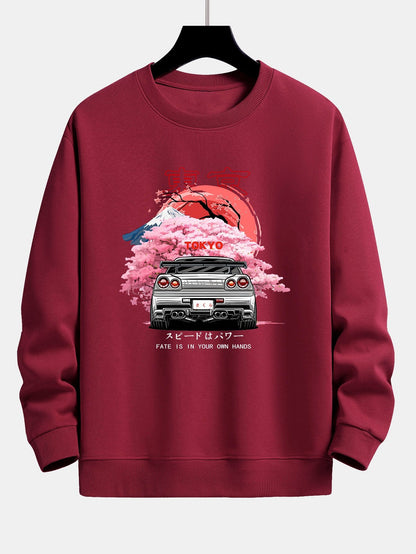 Tokyo Sakura Car Print Relax Fit Sweatshirt