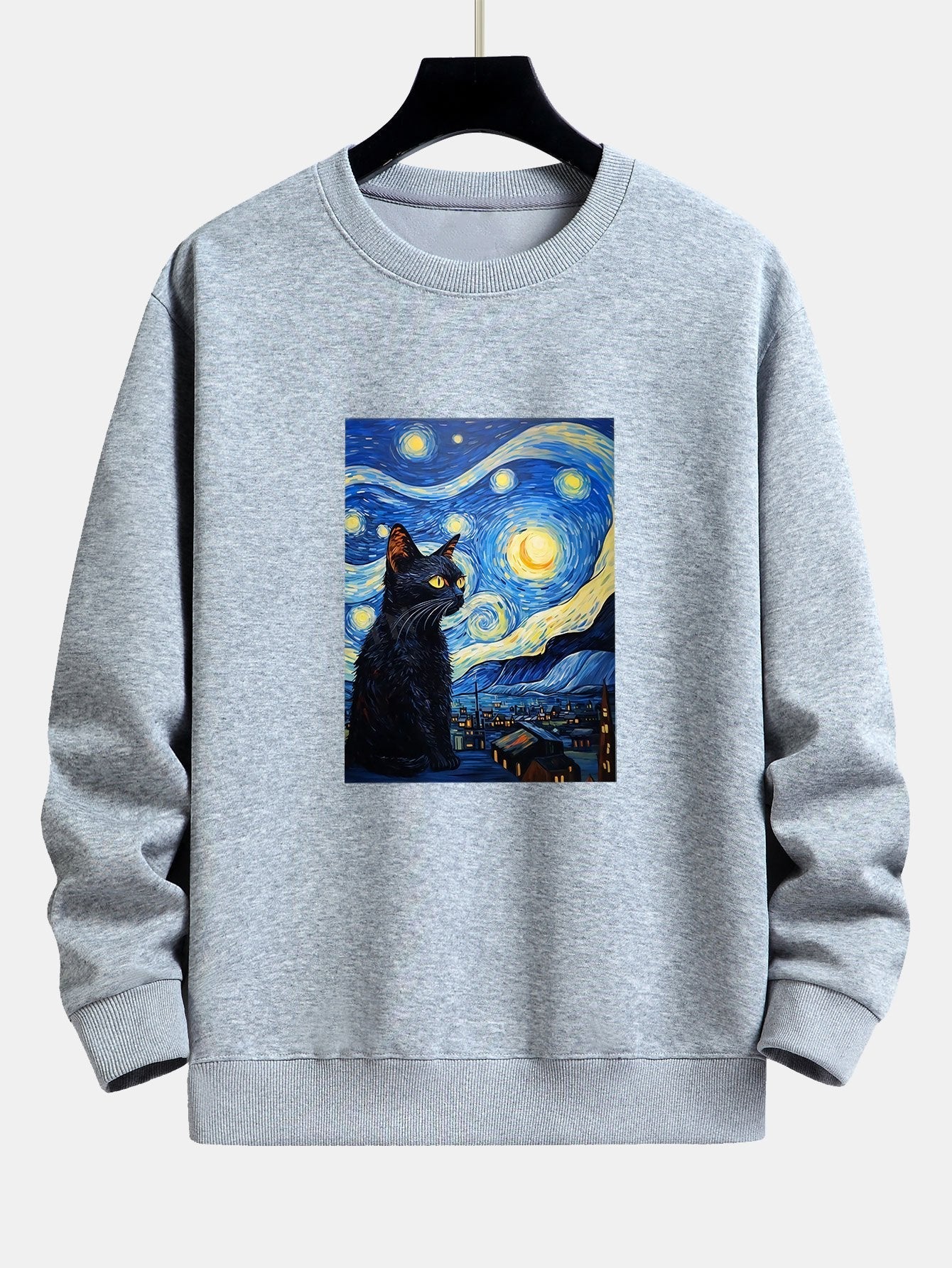 Starry Sky Cat Print Relax Fit Sweatshirt