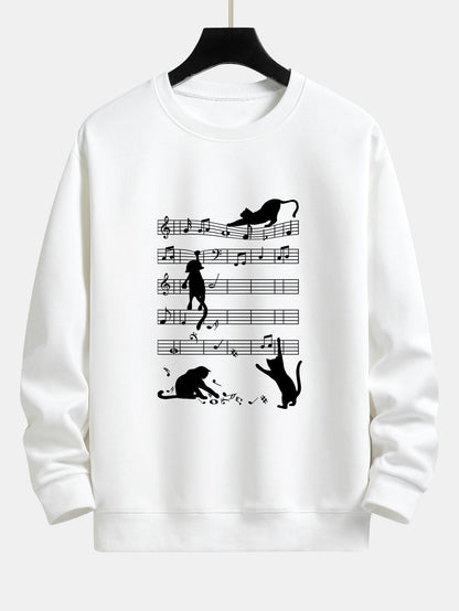 Sheet Music Cat Print Relax Fit Sweatshirt