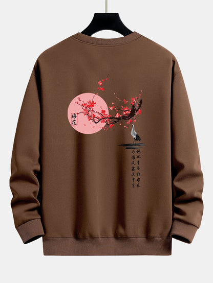 Plum Blossom And Crane Back Print Relax Fit Sweatshirt