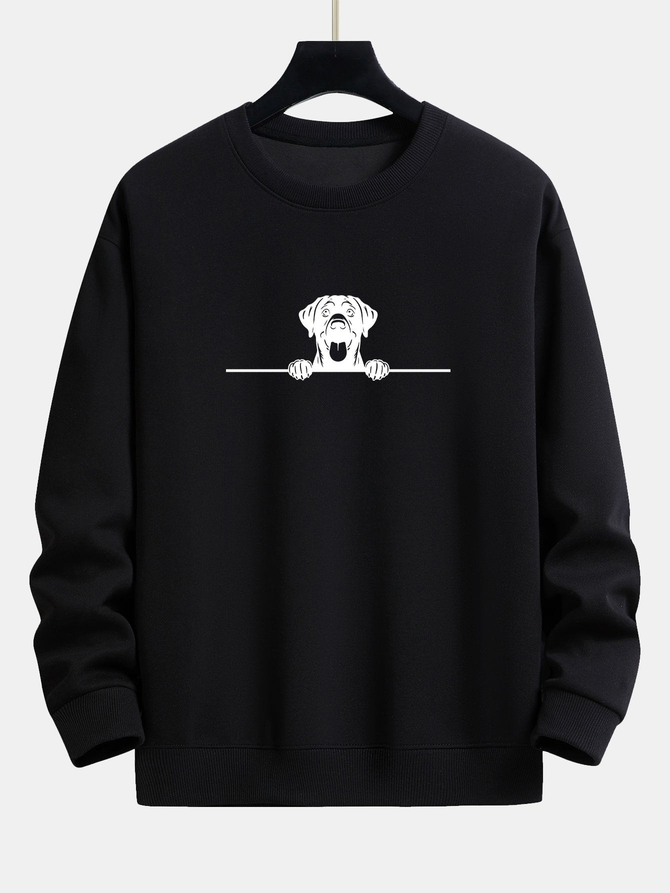 Peeking Black Labradoodle Dog Print Relax Fit Sweatshirt