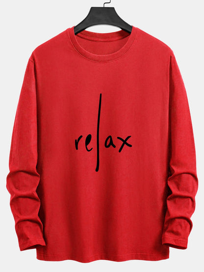 Long Sleeve Relax Slogan Print Cotton T-Shirt