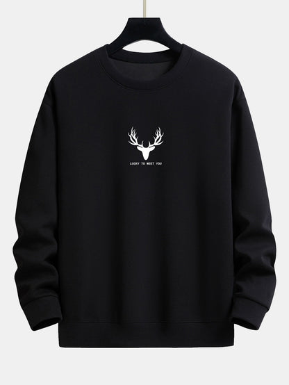 Silhouette Head Deer Print Relax Fit Sweatshirt