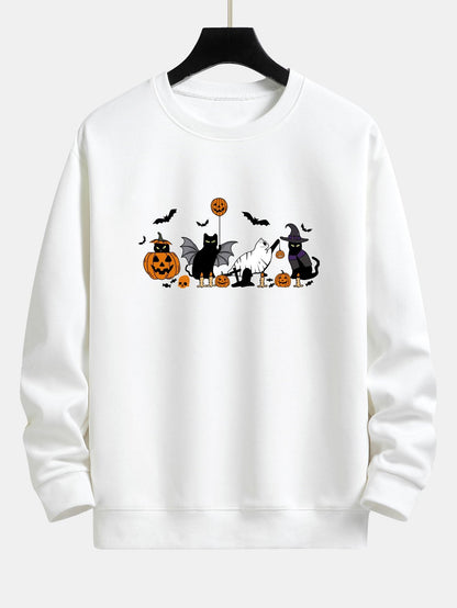 Halloween Pumpkin Black Cat Print Relax Fit Sweatshirt