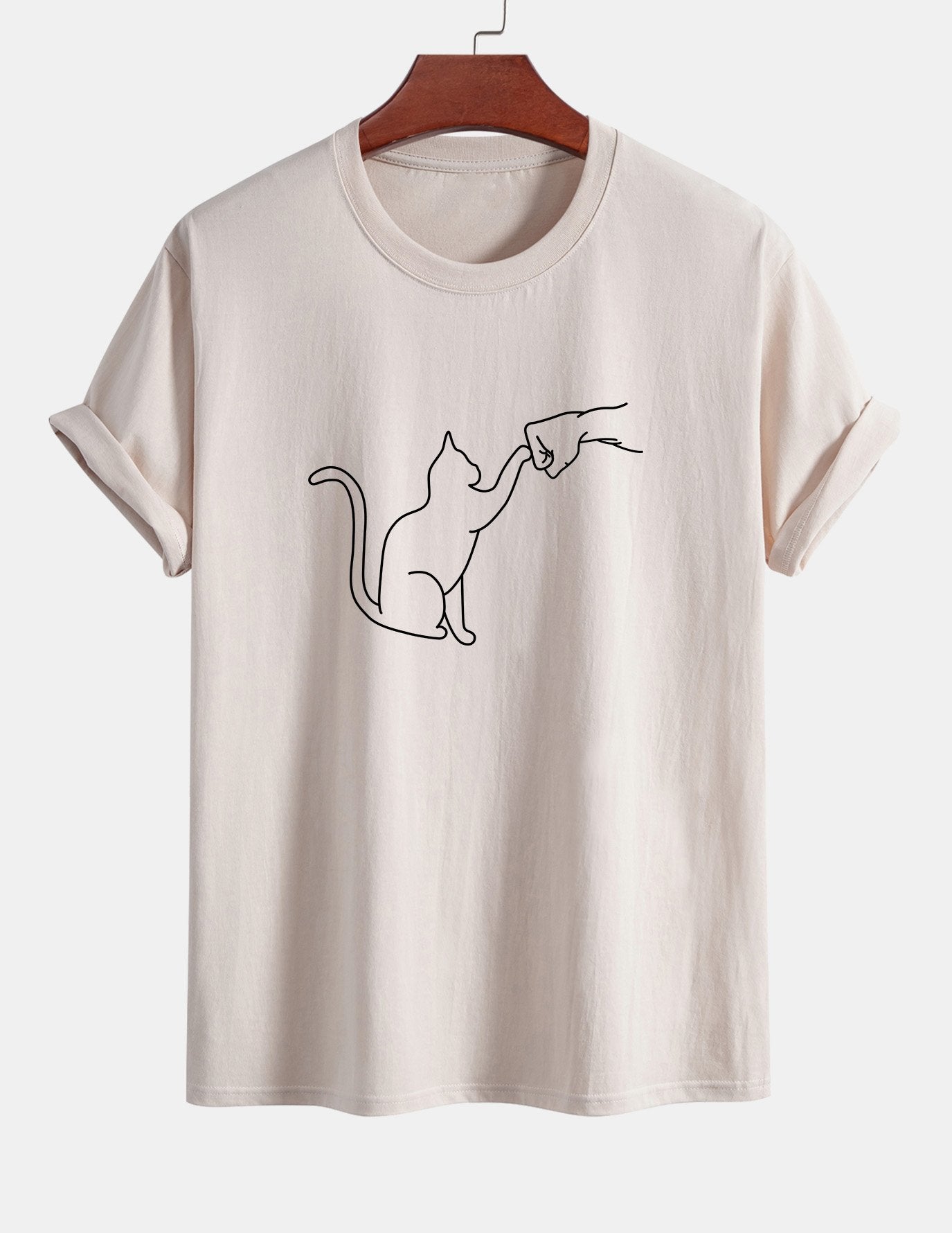 Regular Fit Fist Bump Cat Print Cotton T-Shirt