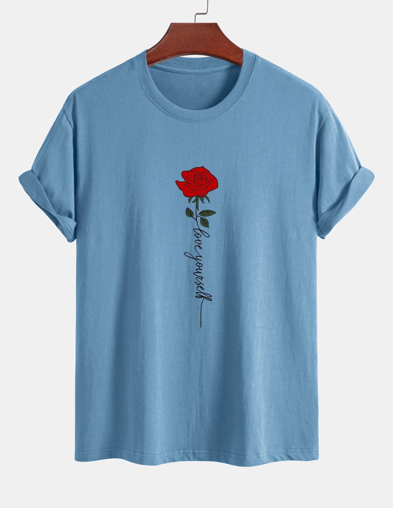 Regular Fit Rose Slogan Print Cotton T-Shirt