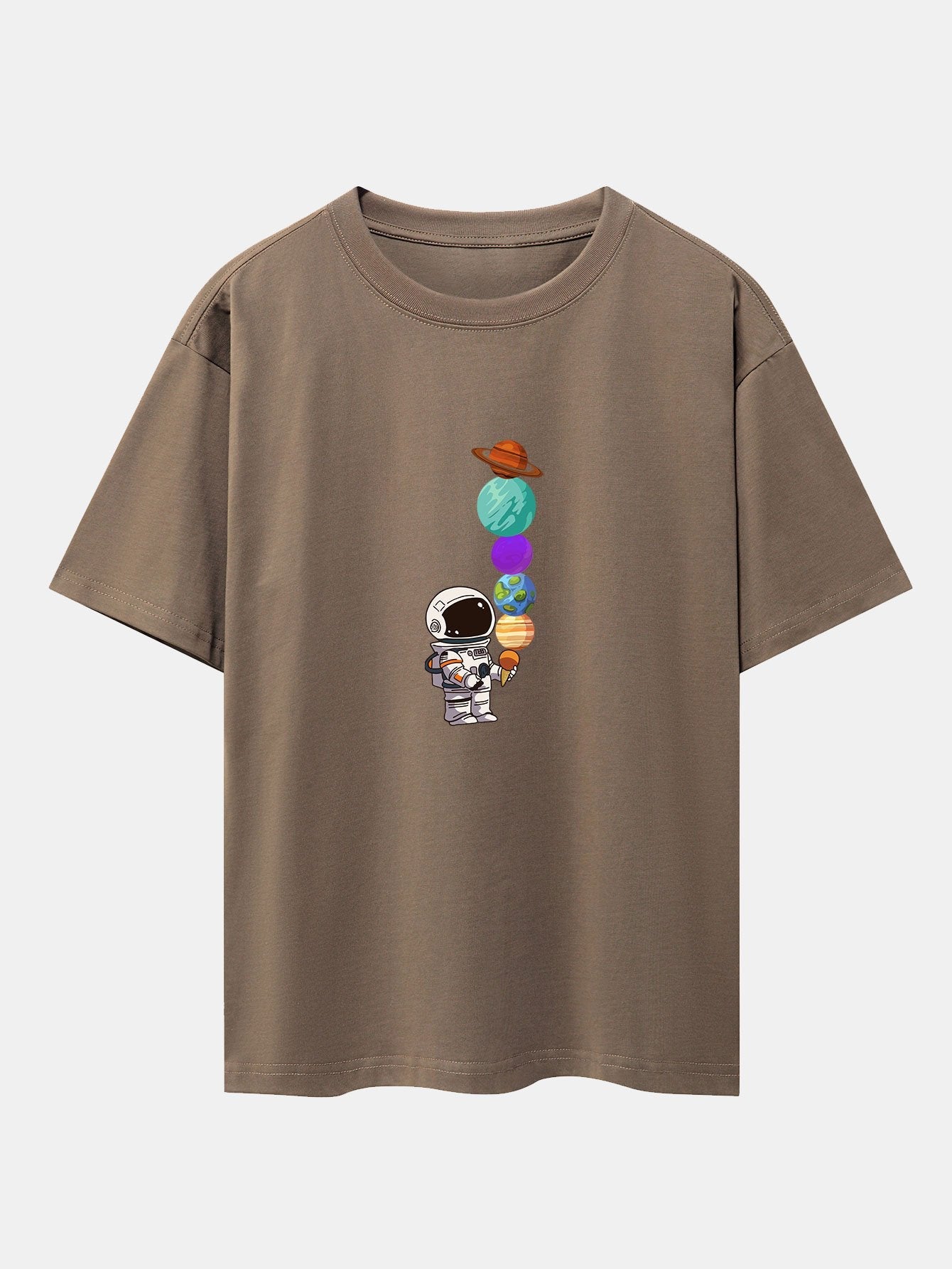 Planet Astronaut Print Drop Shoulder Oversize T-Shirt