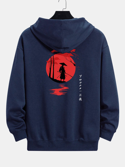 Slogan Samurai Back Print Relax Fit Hoodie