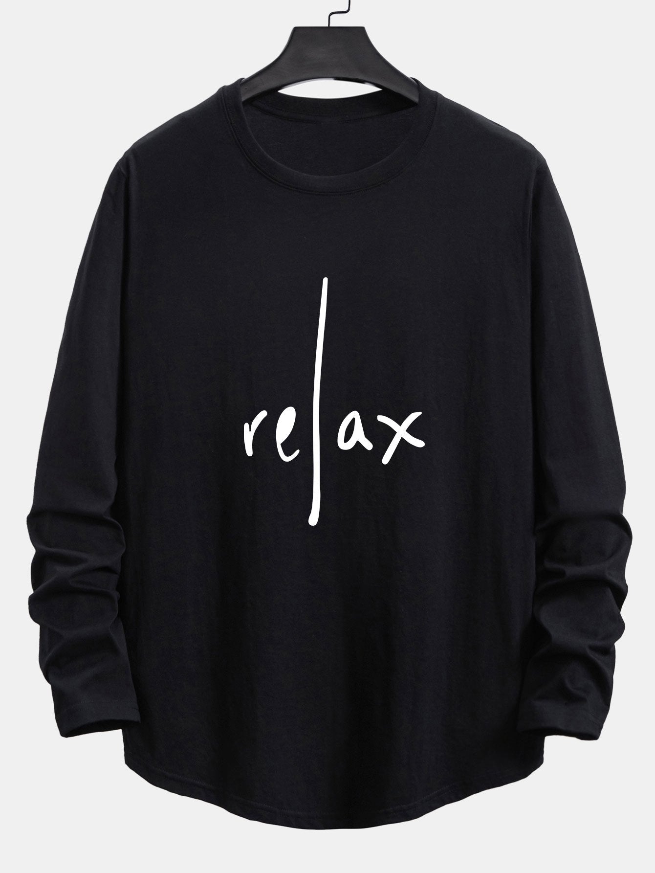 Long Sleeve Relax Print Cotton Arc Hem T-Shirt