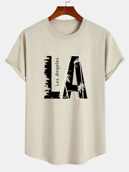 Los Angeles Print Cotton Arc Hem T-Shirt