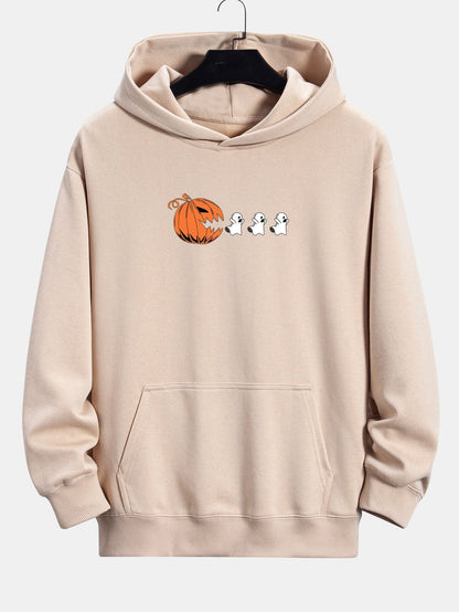 Pumpkin Chasing Ghosts Print Relax Fit Hoodie