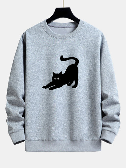 Black Cat Stretching Print Relax Fit Sweatshirt