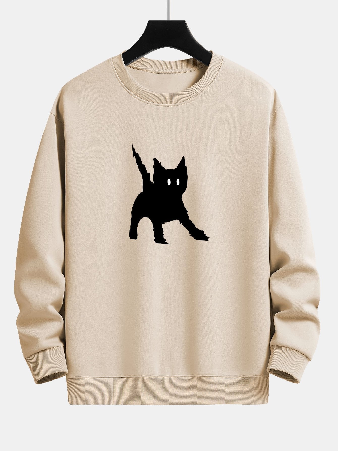 Frightened Black Cat Print Relax Fit Sweatshirt