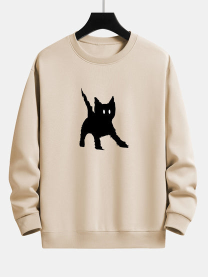 Frightened Black Cat Print Relax Fit Sweatshirt