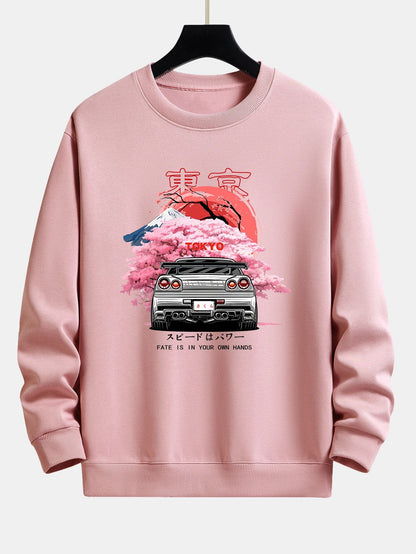 Tokyo Sakura Car Print Relax Fit Sweatshirt