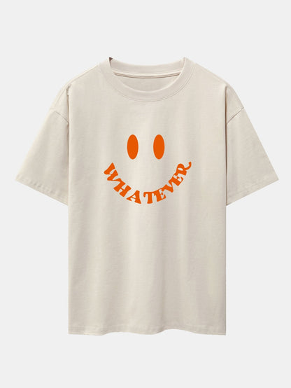 Smiley Face Slogan Print Drop Shoulder Oversize T-Shirt