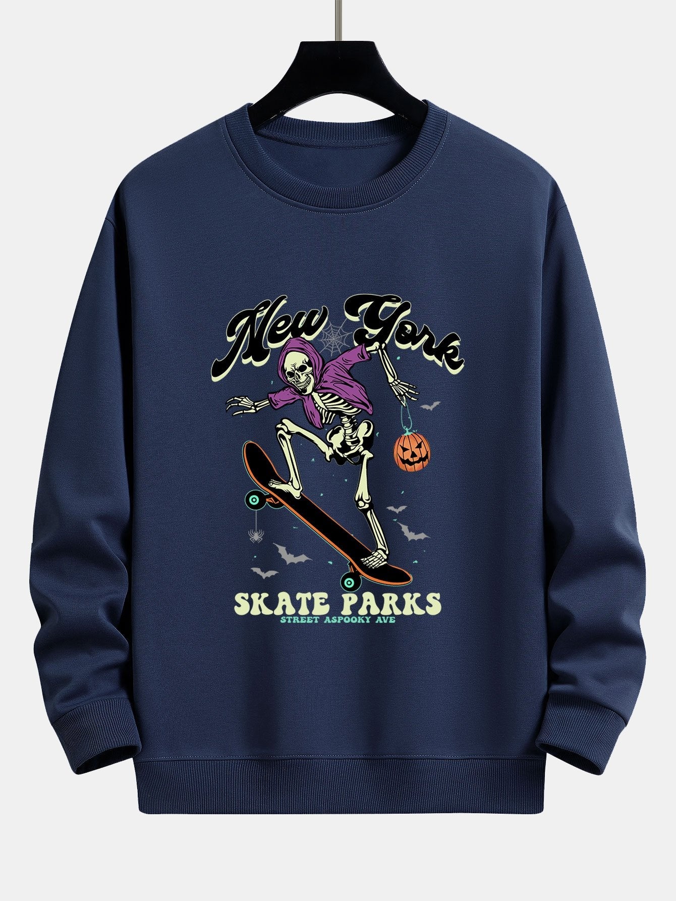 Halloween Skateboard Skeleton Print Relax Fit Sweatshirt