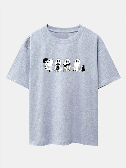 Black Cat Ghost Print Drop Shoulder Oversize T-Shirt