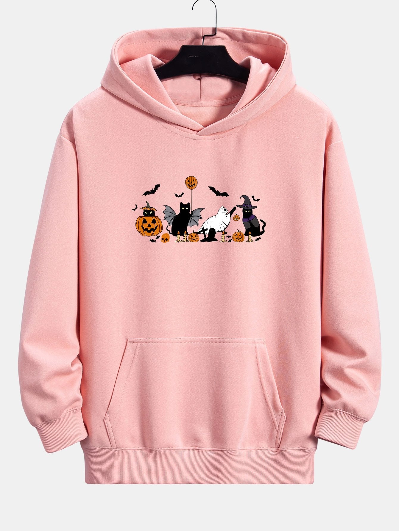 Halloween Pumpkin Black Cat Print Relax Fit Hoodie