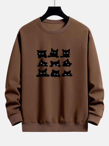 Black Cat Staring Print Relax Fit Sweatshirt