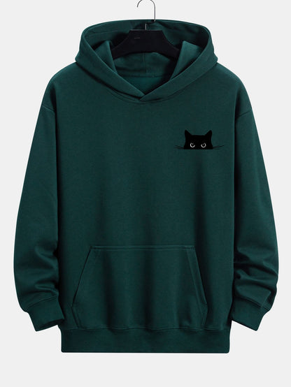 Black Cat Print Relax Fit Hoodie