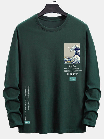 Long Sleeve Tokyo Ukiyo-e Print Cotton T-Shirt