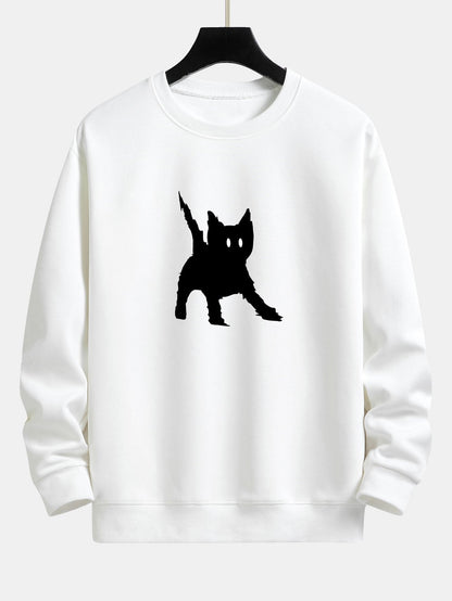 Frightened Black Cat Print Relax Fit Sweatshirt