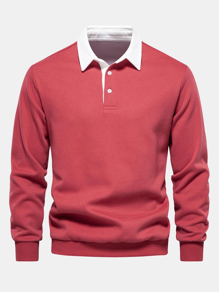 Contrast Polo Collar Sweatshirt