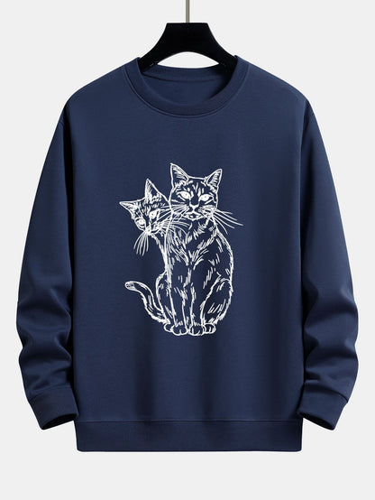 Two Cats Print Relax Fit Sweatshirt