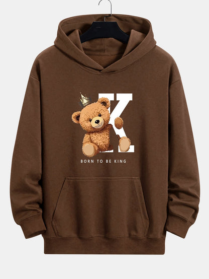 Crown King Bear Print Relax Fit Hoodie