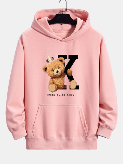 Crown King Bear Print Relax Fit Hoodie