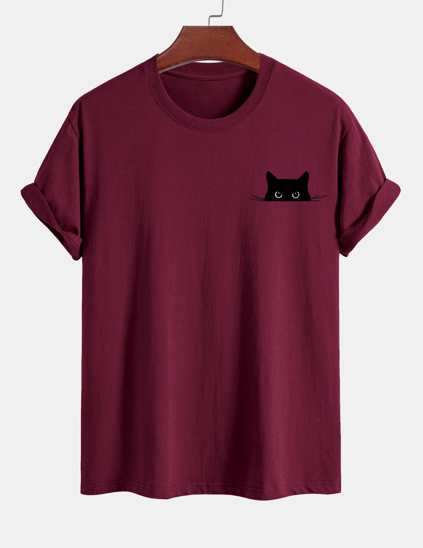 Regular Fit Black Cat Print Cotton T-Shirt