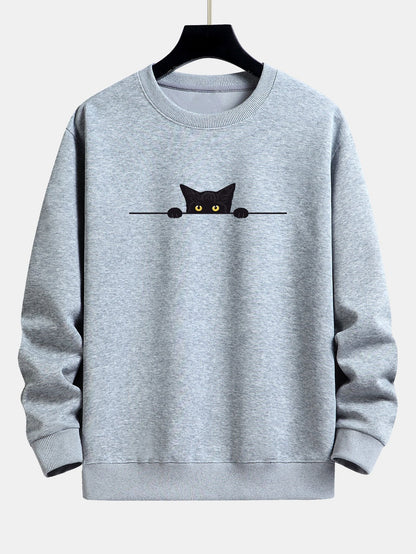 Black Cat Print Relax Fit Sweatshirt & Jogging Pants