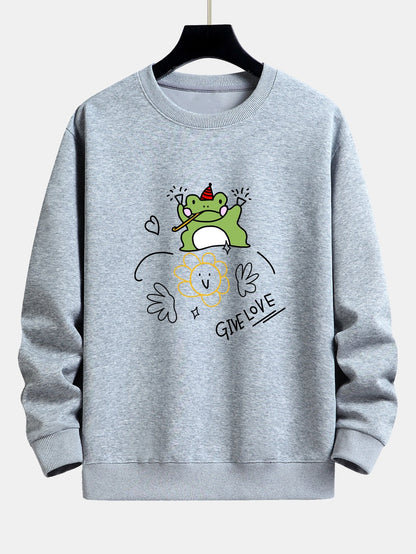 Smiley Flower Frog Print Relax Fit Sweatshirt