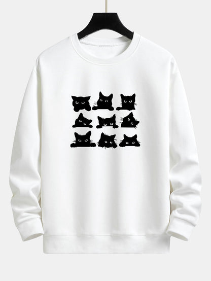 Black Cat Staring Print Relax Fit Sweatshirt