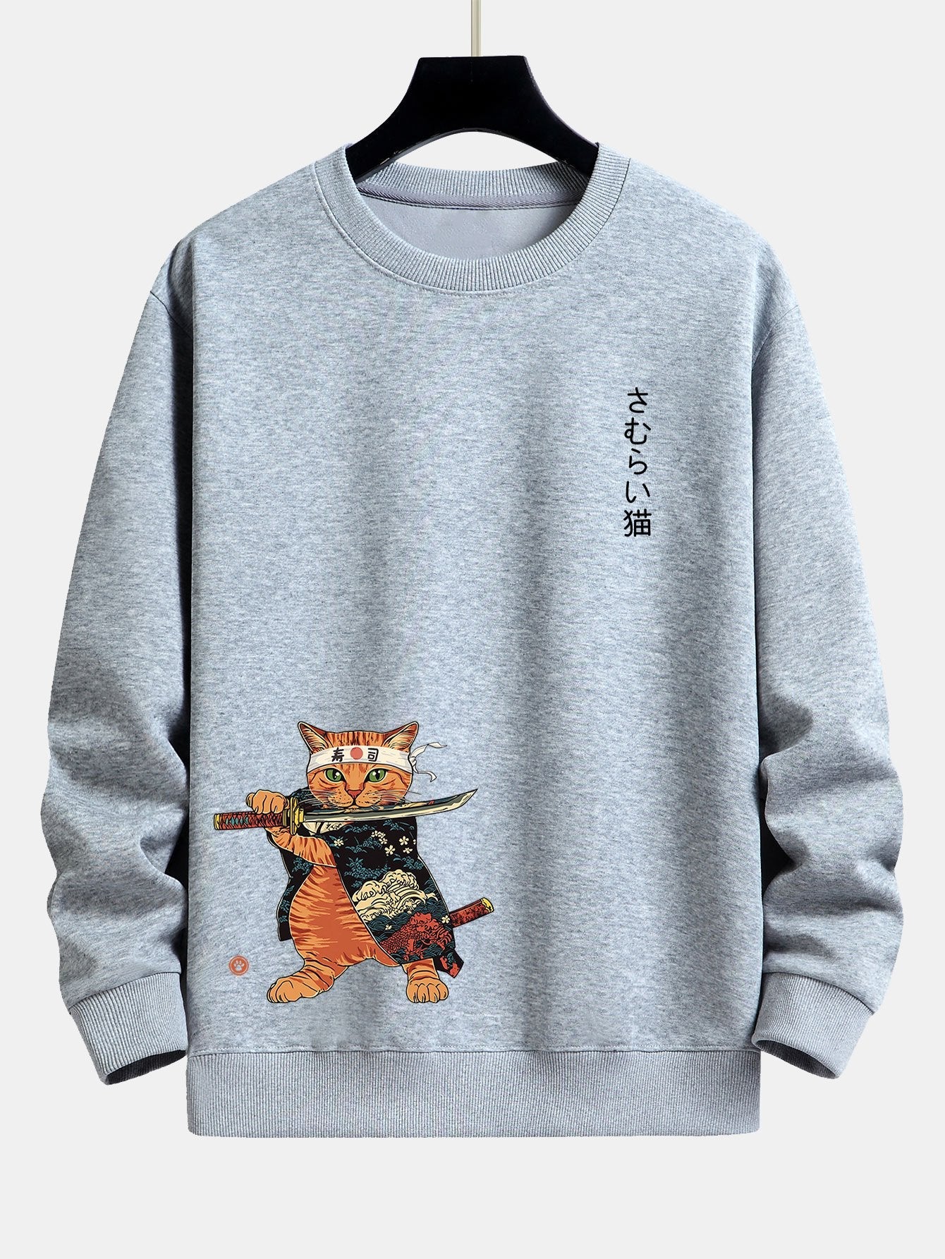 Samurai Warrior Cat Print Relax Fit Sweatshirt