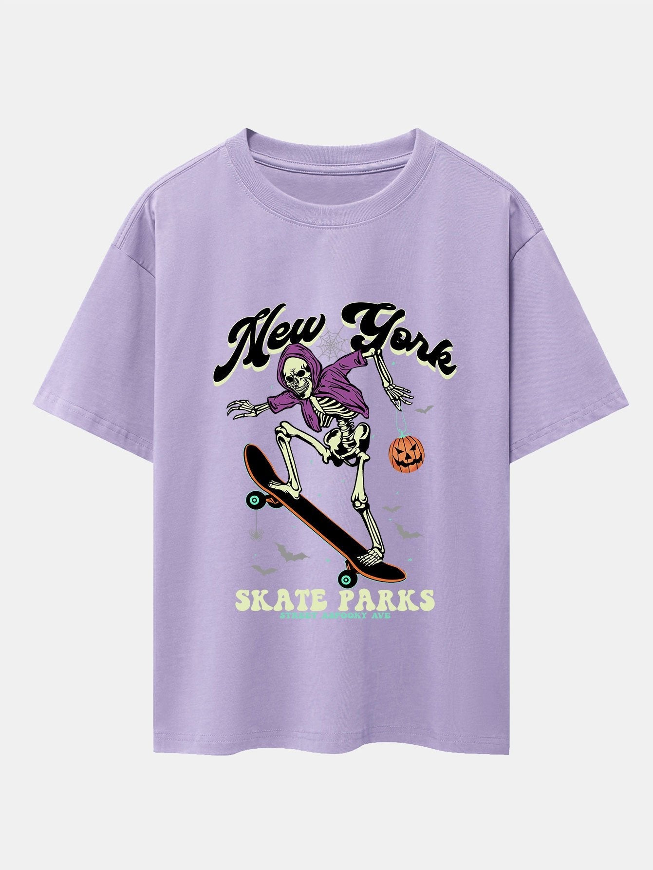 Halloween Skateboard Skeleton Print Drop Shoulder Oversize T-Shirt