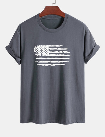 Regular Fit American Flag Print Cotton T-Shirt