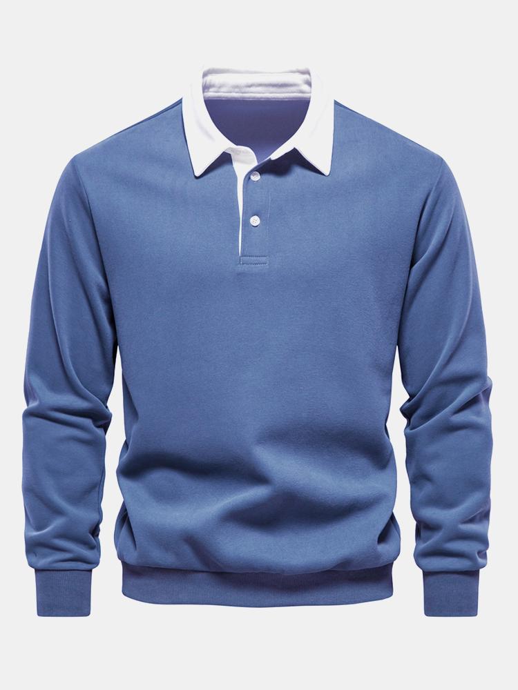 Contrast Polo Collar Sweatshirt