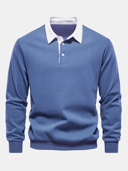 Contrast Polo Collar Sweatshirt