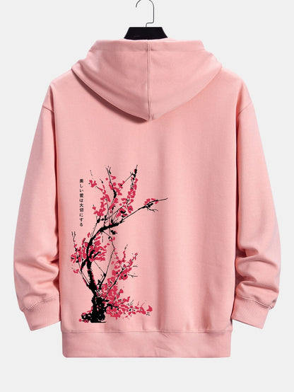 Plum Blossom Slogan Back Print Relax Fit Hoodie