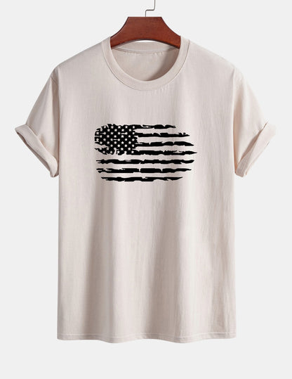 Regular Fit American Flag Print Cotton T-Shirt