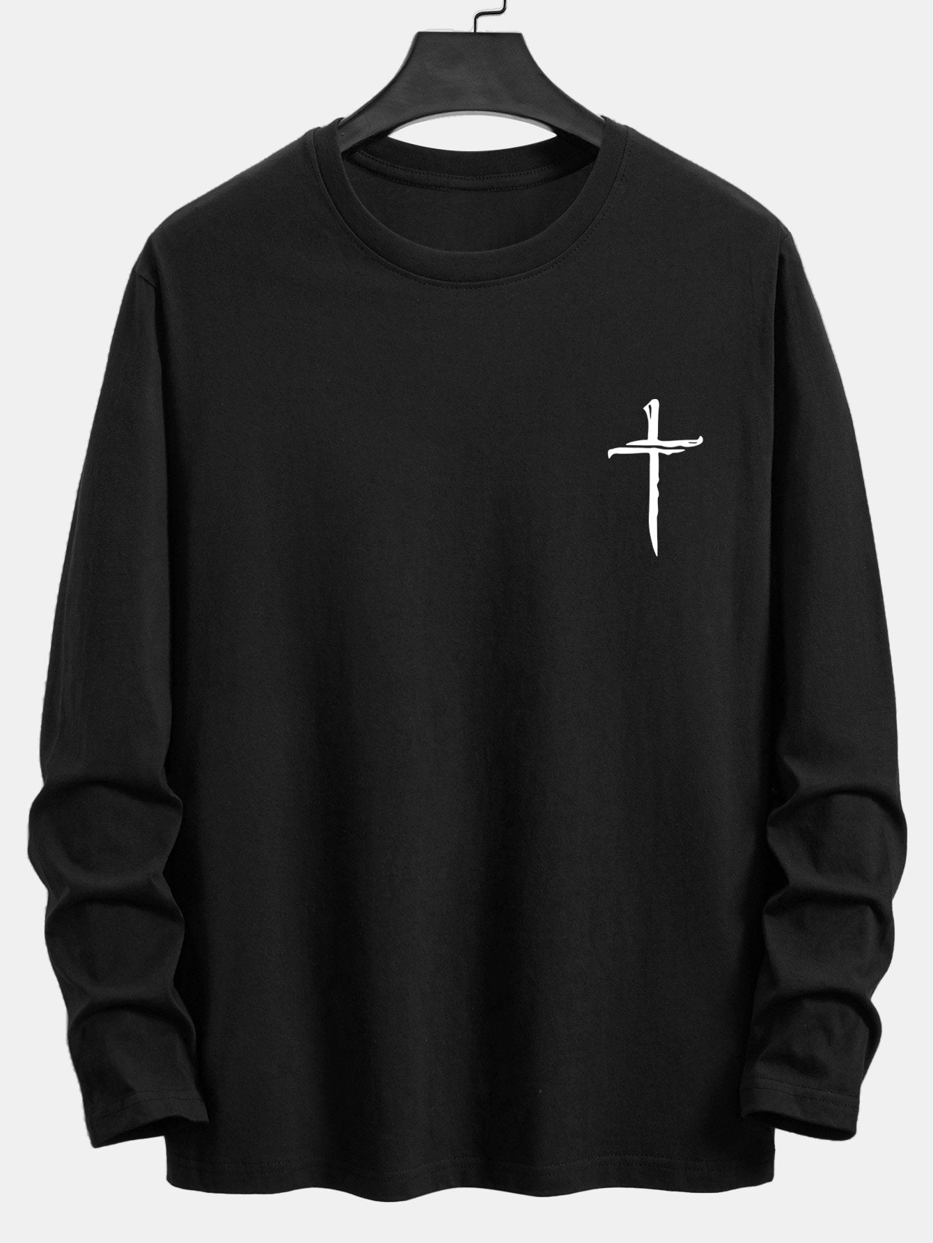 Long Sleeve Cross Print Cotton T-Shirt