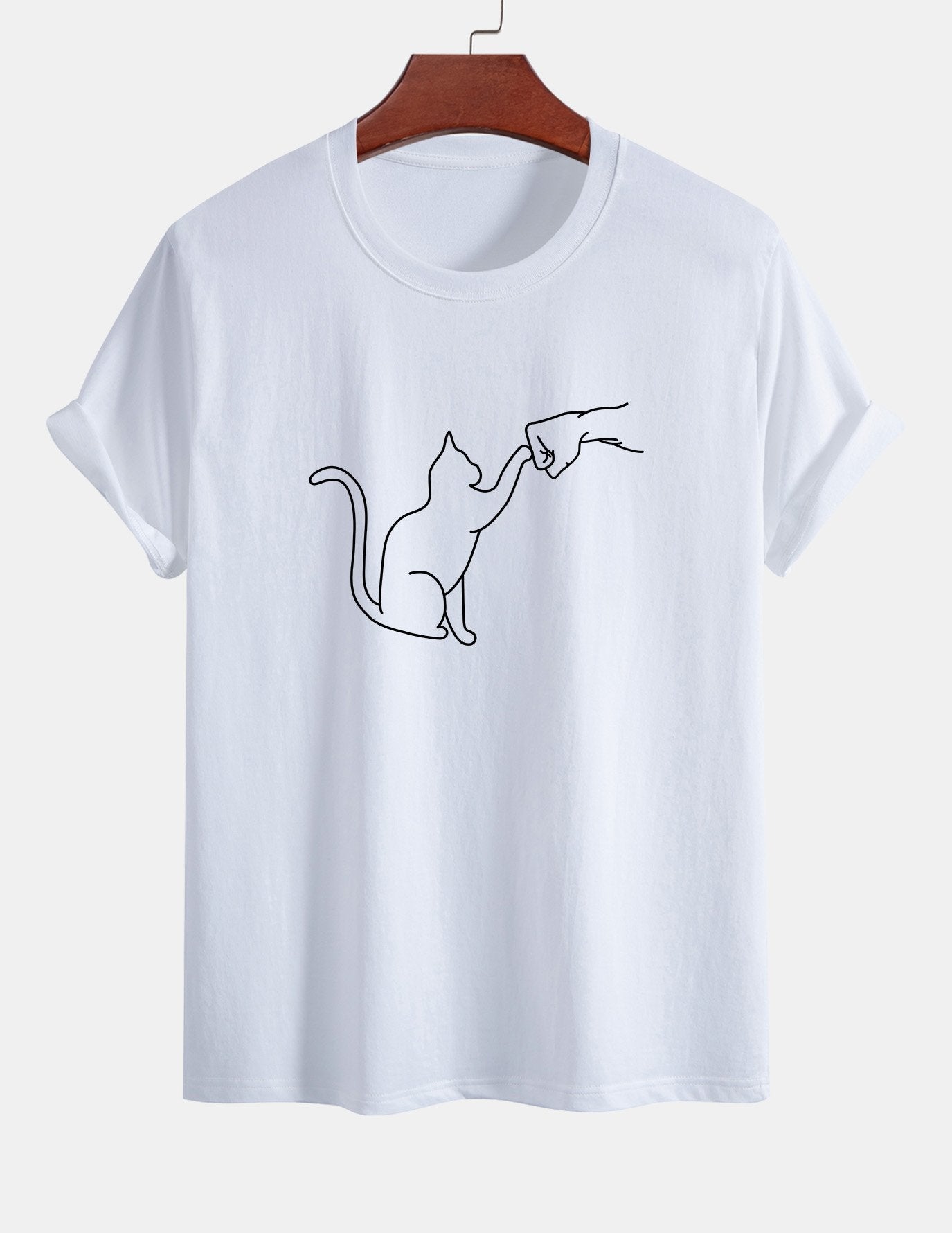 Regular Fit Fist Bump Cat Print Cotton T-Shirt