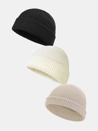 3 Pieces Solid Color Warm Knit Beanie Hat