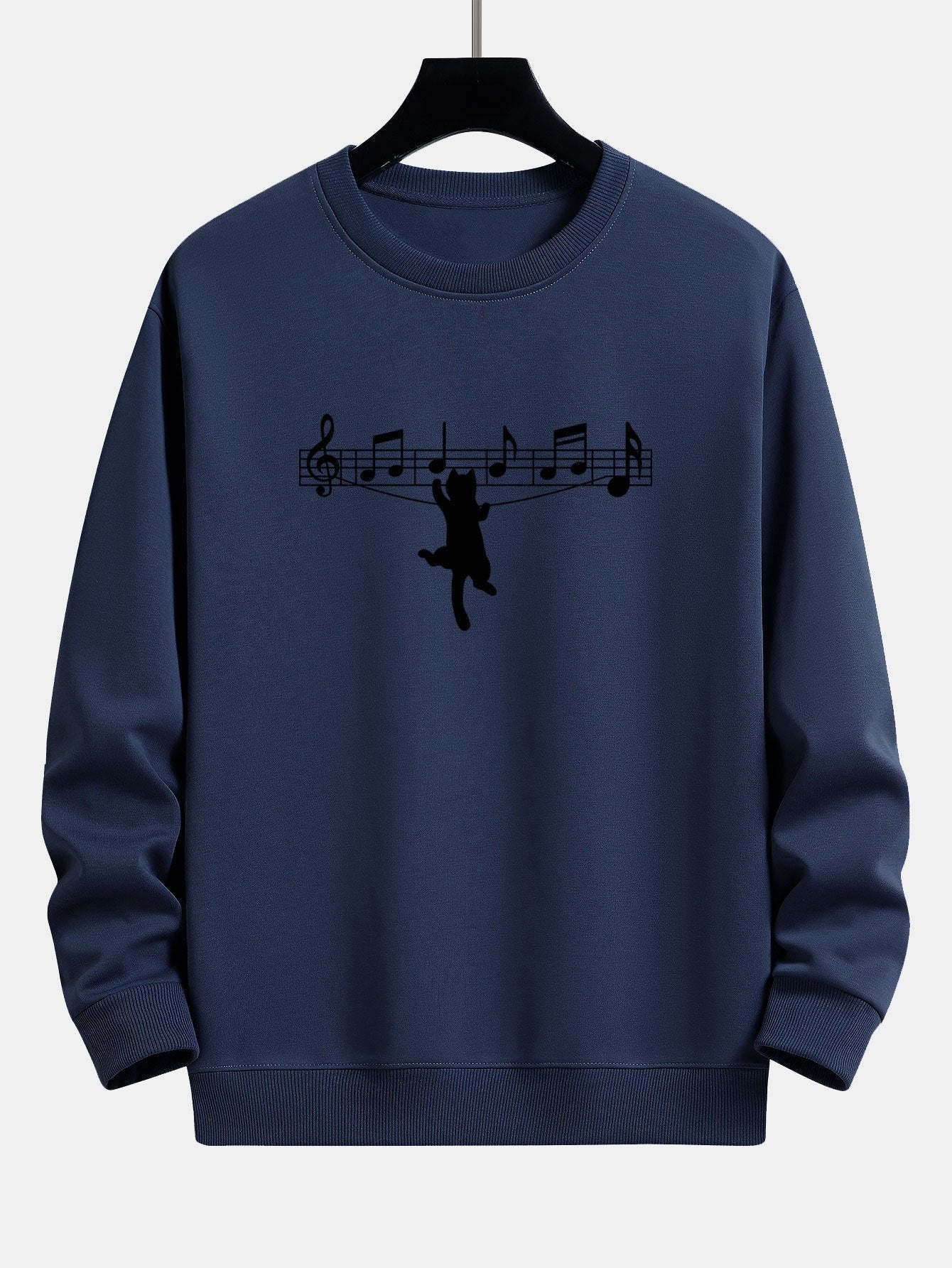 Musical Note Cat Print Relax Fit Sweatshirt